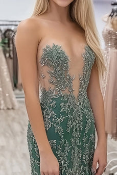 Agave Sparkly Sheath Strapless Prom Dress with Lace