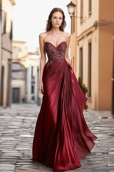 Glitter Burgundy Sweetheart Sheath Floor Length Prom Dress