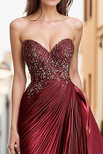 Glitter Burgundy Sweetheart Sheath Floor Length Prom Dress