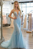 Load image into Gallery viewer, Sky Blue Lace Corset Strapless Long Prom Dress