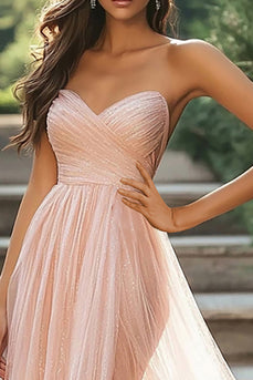 Blush A Line Tulle Pleated Sweetheart Floor Length Prom Dress