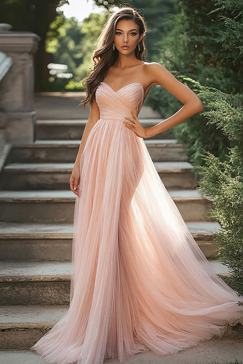 Load image into Gallery viewer, Blush A Line Tulle Pleated Sweetheart Floor Length Prom Dress