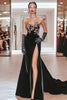 Load image into Gallery viewer, Black Mermaid Sweetheart Satin Prom Dress with Flowers