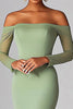 Load image into Gallery viewer, Sage Off the Shoulder Mermaid Prom Dress with Long Sleeves