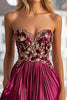 Load image into Gallery viewer, Fuchsia Metallic Satin Sweetheart Beaded Maxi Prom Dress