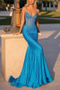 Load image into Gallery viewer, Blue Spaghetti Straps Mermaid Beaded Prom Dress