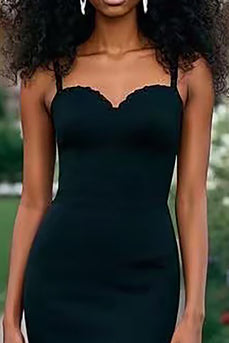 Black Spaghetti Straps Sweetheart Mermaid Prom Dress with Slit