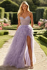 Load image into Gallery viewer, Lilac Corset A Line Tulle Ruffled Prom Dress with Slit