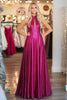 Load image into Gallery viewer, Glitter Fuchsia Halter Keyhole Pleated A Line Maxi Prom Dress