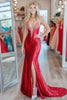 Load image into Gallery viewer, Sparkly Red Deep V Neck Sequins Sheath Prom Dress with Slit