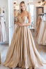 Load image into Gallery viewer, Metallic Satin Gold Sweetheart Ball Gown Maxi Prom Dress