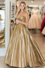 Load image into Gallery viewer, Metallic Satin Gold Sweetheart Pleated Maxi Prom Dress