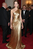 Load image into Gallery viewer, Golden Metallic One Shoulder Ruched Long Formal Dress