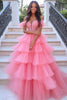 Load image into Gallery viewer, Coral Ruffled Appliqued Floor Length Prom Dress