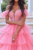 Load image into Gallery viewer, Coral Ruffled Appliqued Floor Length Prom Dress