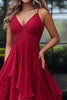 Load image into Gallery viewer, Red A Line Chiffon Spaghetti Straps Prom Dress with Ruffles