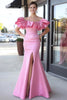 Load image into Gallery viewer, Hot Pink Mermaid Ruffled Satin Prom Dress with Slit