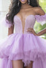 Load image into Gallery viewer, Tulle Light Purple High-Low Prom Dress with Ruffles