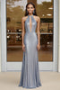 Load image into Gallery viewer, Sparkly Halter Silver Sheath Halter Prom Dress with Cut Out