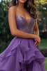 Load image into Gallery viewer, Purple A Line Ruffled Sweetheart Prom Dress with Beadings