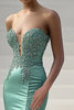 Load image into Gallery viewer, Green Satin Mermaid Deep V-Neck Prom Dress with Slit