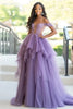 Load image into Gallery viewer, Grey Purple Off the Shoulder Tulle Ruffled Ball Gown Prom Dress