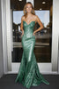 Load image into Gallery viewer, Sparkly Green Strapless Sweetheart Mermaid Sequins Prom Dress