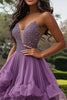 Load image into Gallery viewer, Plum Strapless Pleated Ball Gown Ruffled Prom Dress