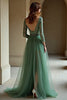 Load image into Gallery viewer, Agave V-Neck Tulle Applique A Line Prom Dress with Slit