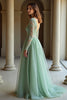 Load image into Gallery viewer, Sage V-Neck Applique Long Sleeves A Line Prom Dress