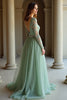 Load image into Gallery viewer, Sage V-Neck Applique Long Sleeves A Line Prom Dress