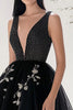 Load image into Gallery viewer, Black Ball Gown Sparkly V-Neck Tulle Long Formal Dress