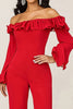 Load image into Gallery viewer, Red Off the Shoulder Chiffon Prom Jumpsuit with Long Sleeves