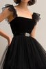 Load image into Gallery viewer, Black Tulle A Line Square Neck Tiered Tea Length Formal Dress