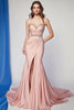 Load image into Gallery viewer, Queendancer Women Blush Satin Sweetheart Formal Dress with Slit Mermaid Pleated Sweep Train Prom Dress with Beading