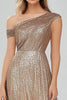 Load image into Gallery viewer, Spaekly Golden Sequin A Line Asymmetrical Long Formal Dress