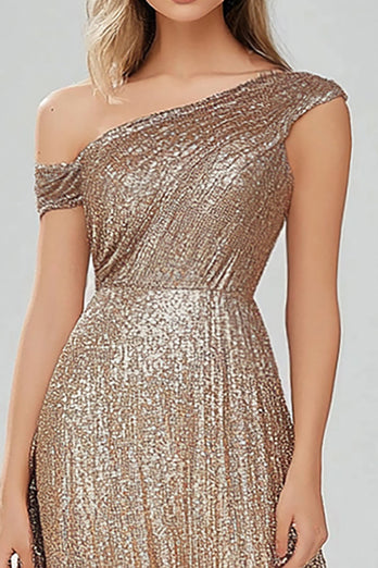 Spaekly Golden Sequin A Line Asymmetrical Long Formal Dress