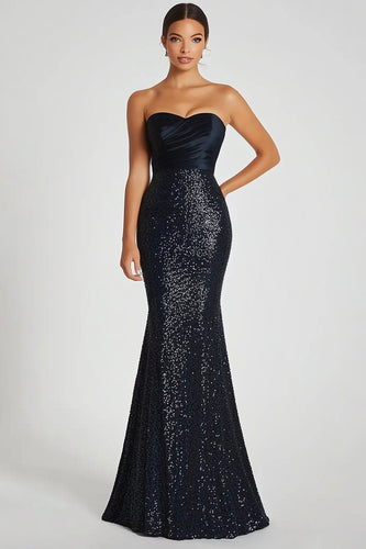 Queendancer Women Sparkly Black Sequin Formal Dress Mermaid Sweetheart Floor Length Military Ball Dress