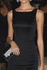 Load image into Gallery viewer, Black Square Neck Sheath Satin Floor Length Formal Dress