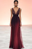 Load image into Gallery viewer, Sparkly Burgundy V-Neck Sheath Long Formal Dress