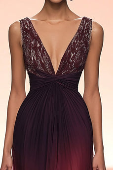 Sparkly Burgundy V-Neck A Line Long Formal Dress