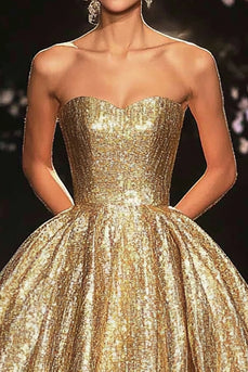 Sparkly Gold Ball Gown Strapless Floor Length Formal Dress