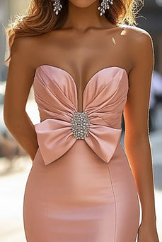 Blush Satin Strapless Mermaid Long Prom Dress