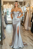 Load image into Gallery viewer, Silver Off the Shoulder Satin Long Prom Dress with Slit