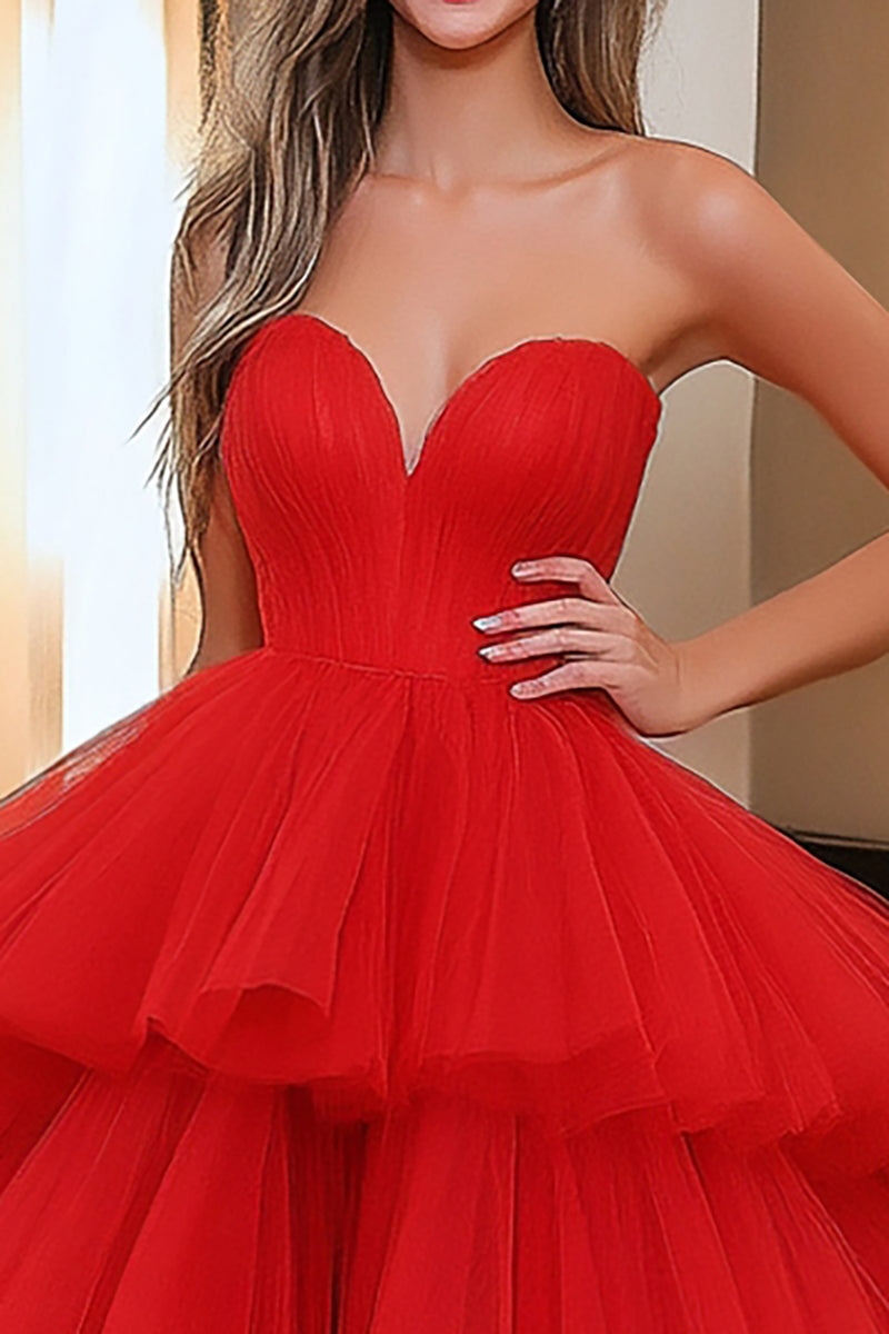 Load image into Gallery viewer, Red Sweetheart Ball Gown Tulle Long Prom Dress