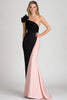 Load image into Gallery viewer, Sheath Satin Black Blush One Shoulder Formal Dress with Flowers