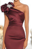 Load image into Gallery viewer, Glitter Burgundy Satin Sheath One Shoulder Long Formal Dress