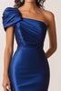 Load image into Gallery viewer, Dark Blue Mermaid Ruched One Shoulder Long Formal Dress