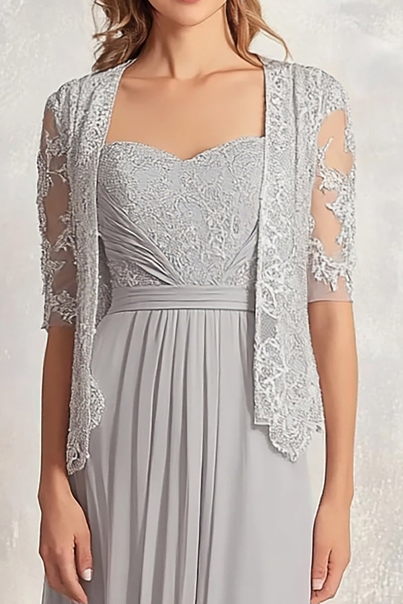 Load image into Gallery viewer, Silver Square Neck Floral Mother of the Bride Dress with Lace