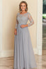 Load image into Gallery viewer, Scoop Silver A Line Chiffon Mother of the Bride Dress with Lace Sleeves